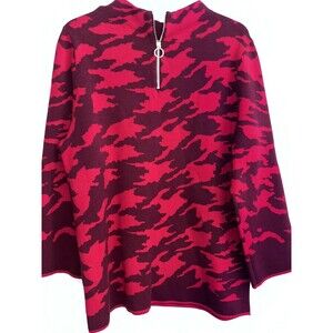 Women’s Chico’s  Zip-Back Mock-Neck Sweater Size 2 (LG)Red Camo Look